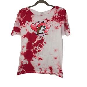 BUC-EE'S Women Size Medium Tie Dye Red Pink White Beaver Nugget T-Shirt $35